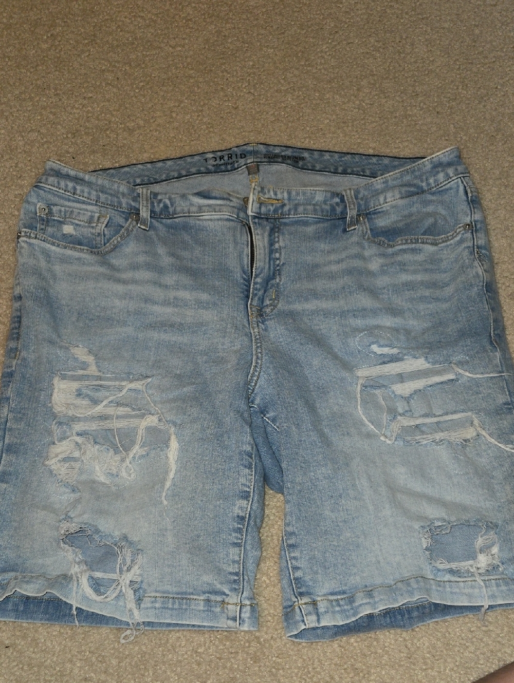 torrid Light Blue Distressed Denim Bermuda Shorts